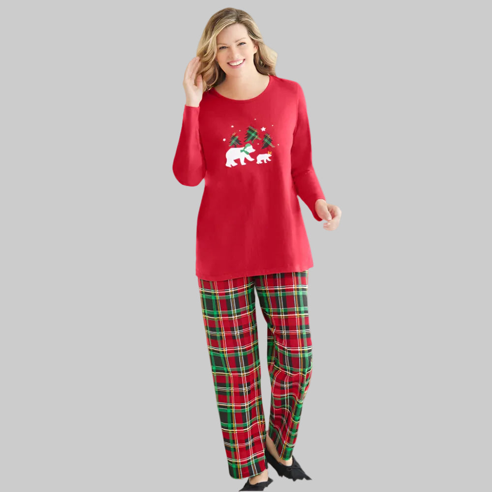 Classic Red Plaid Long Sleeve Knit PJ Set PSW-8647