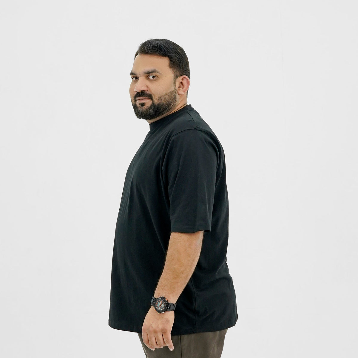 Plain Black Plus Size Crewneck T-Shirt PSM-8643