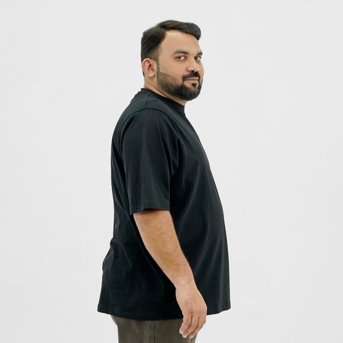 Plain Black Plus Size Crewneck T-Shirt PSM-8643