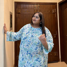 Aqua Petal – Plus Size Chikankari Floral Kurti For Curvy Women PSW-9627