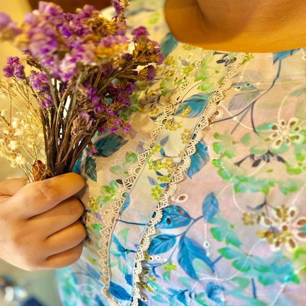 Aqua Petal – Plus Size Chikankari Floral Kurti For Curvy Women PSW-9627