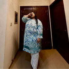 Aqua Petal – Plus Size Chikankari Floral Kurti For Curvy Women PSW-9627