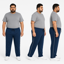 Navy blue plus size track pants with white piping for men – 2XL to 6X
