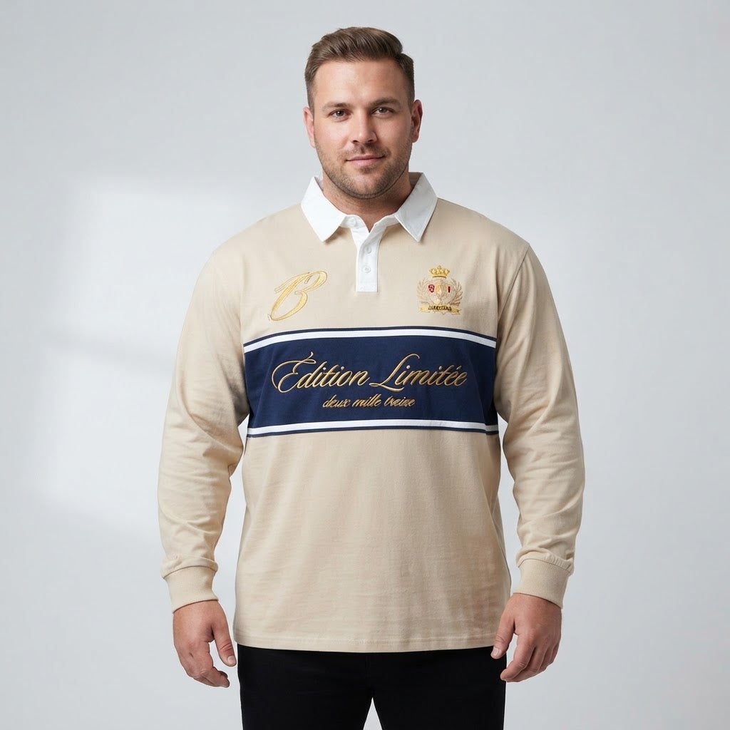 Beige Contrast  Embroidered Polo Shirt PSM-11658