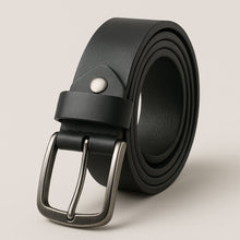 Black leather belt with silver buckle – PlusSize.pk