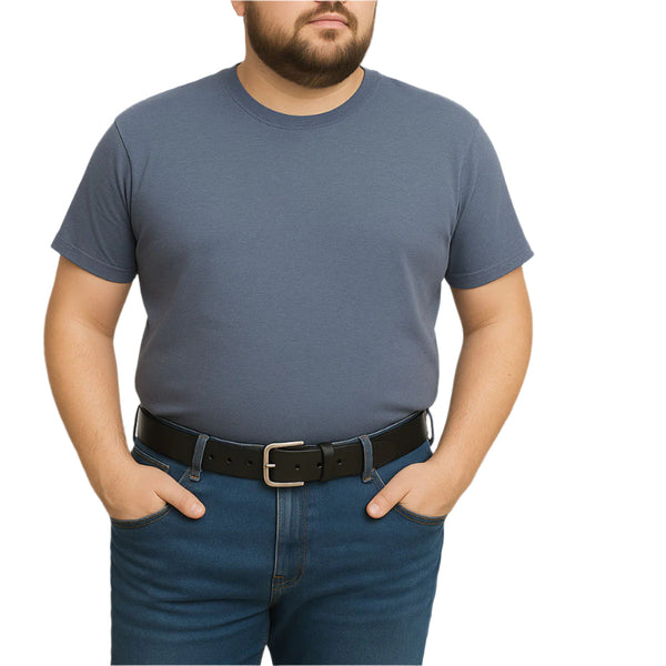 Black leather belt with silver buckle – PlusSize.pk