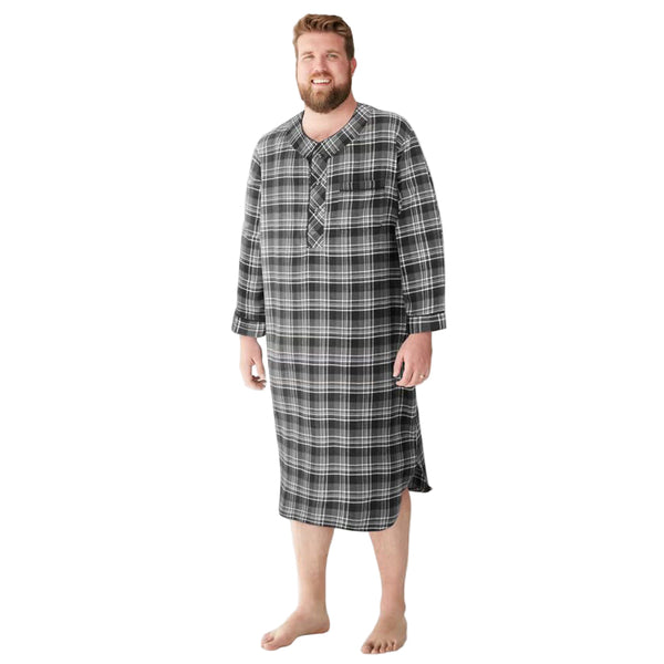 Flat-lay of Black Plaid Flannel Nightshirt on neutral background