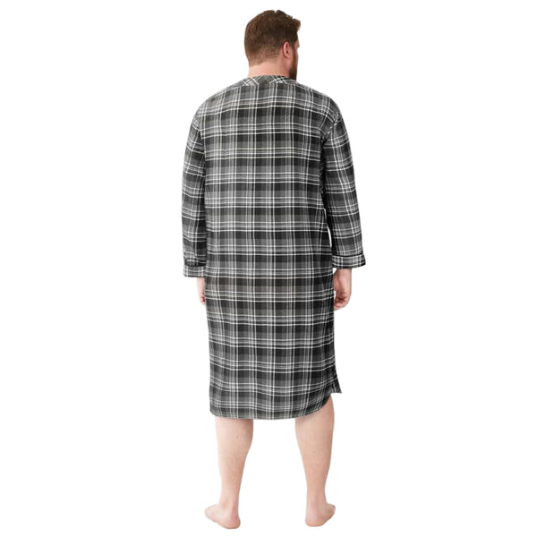Flat-lay of Black Plaid Flannel Nightshirt on neutral background