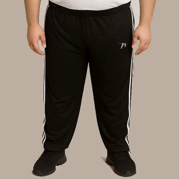 Black Side Stripe Plus Size Trouser – Front View with Elastic Waist and “ps” Logo