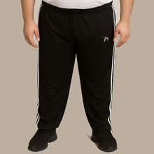 Black Side Stripe Plus Size Trouser – Front View with Elastic Waist and “ps” Logo
