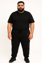 Black Terry Cargo Plus Size Comfort Fit Trousers PSM-10014
