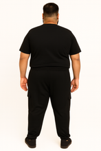Black Terry Cargo Plus Size Comfort Fit Trousers PSM-10014