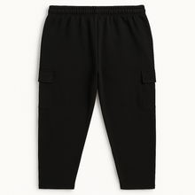 Black Terry Cargo Plus Size Comfort Fit Trousers PSM-10014