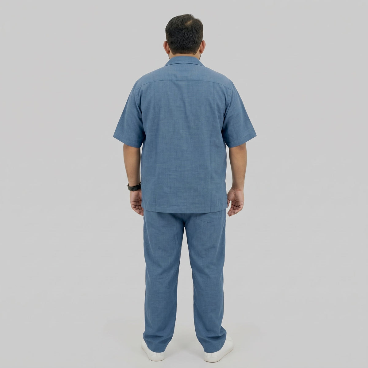 Blue Irish Linen Cuban Collar Co-Ord Set PSM-11717
