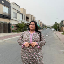 Blush Bloom – Plus Size Stitched Suit with Pink Lace (2PC) PSW-9494