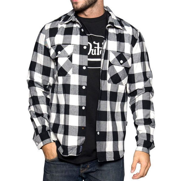 Flat-lay of Buffalo Plaid Holiday Shirt on neutral background