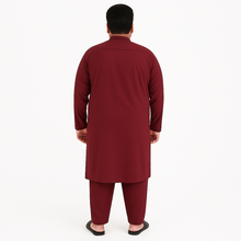 Plus-size man wearing burgundy premium wash & wear kurta pajama – PlusSize.pk