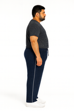 Navy blue plus size track pants with white piping for men – 2XL to 6X