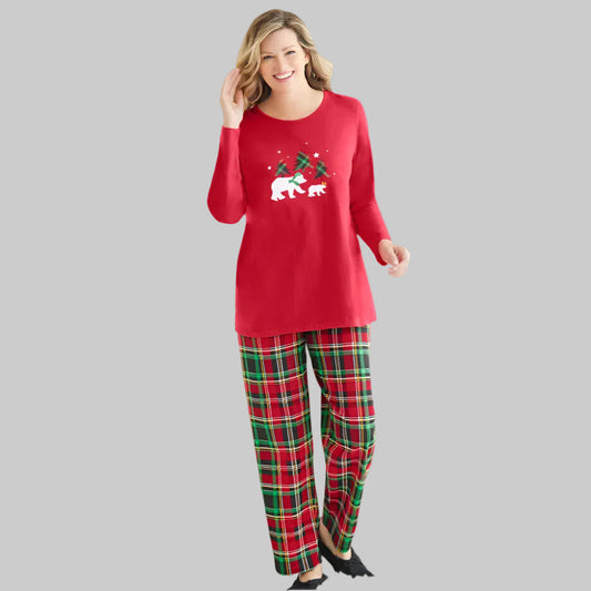 Classic Red Plaid Long Sleeve Knit PJ Set PSW-8647