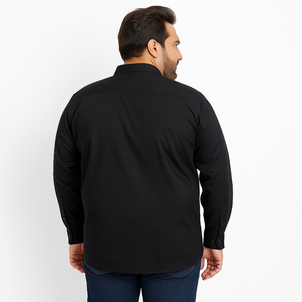 Classic black cotton long-sleeve shirt for men plus size