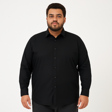 Classic black cotton long-sleeve shirt for men plus size