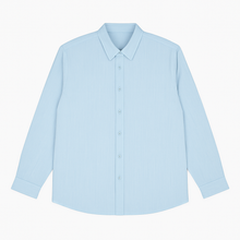 Plus-size Pakistani man wearing sky blue solid full-sleeve formal shirt