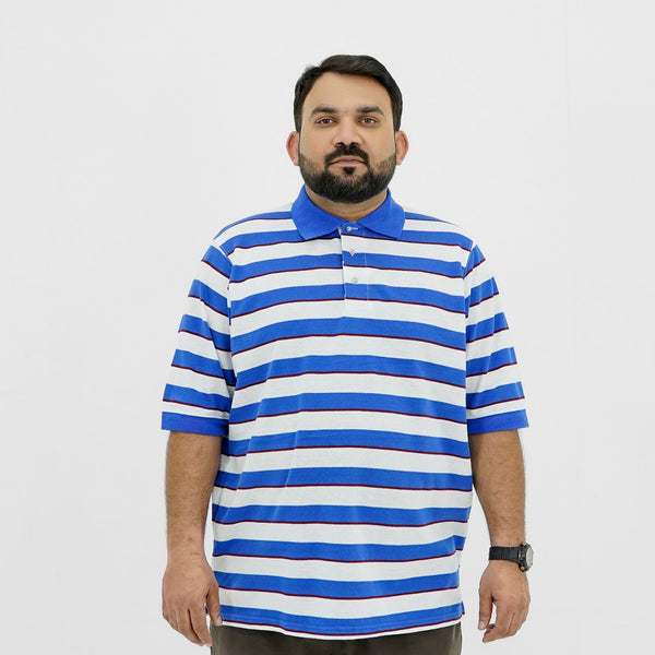 Plus Size Classic Blue Striped B Grade Polo Shirt PSM-9214B