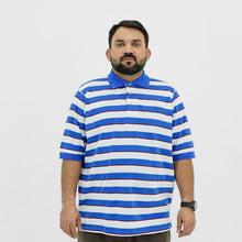 Plus Size Classic Blue Striped B Grade Polo Shirt PSM-9214B