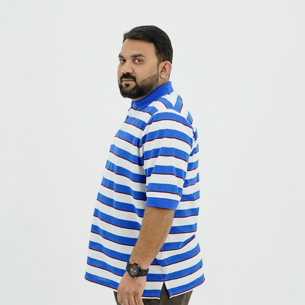 Plus Size Classic Blue Striped B Grade Polo Shirt PSM-9214B