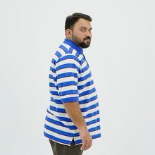 Plus Size Classic Blue Striped B Grade Polo Shirt PSM-9214B
