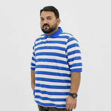 Plus Size Classic Blue Striped B Grade Polo Shirt PSM-9214B
