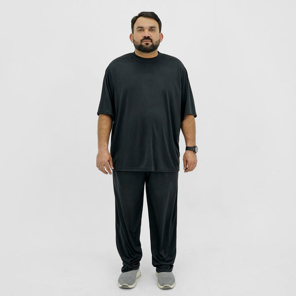 Black Polyester Plus Size Sportswear Tracksuit PSM-9085