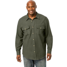 Flat-lay of Deep Olive Flannel Shirt on neutral background