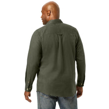 Flat-lay of Deep Olive Flannel Shirt on neutral background