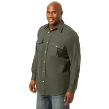 Flat-lay of Deep Olive Flannel Shirt on neutral background