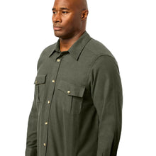 Flat-lay of Deep Olive Flannel Shirt on neutral background
