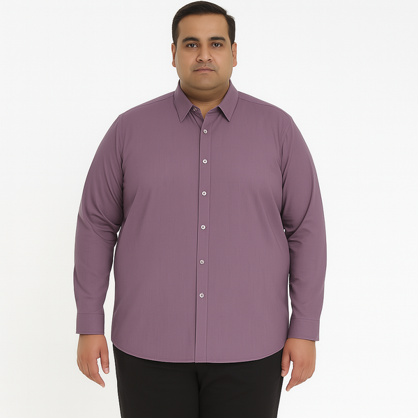 Plus-size Pakistani man wearing deep plum solid full-sleeve formal shirt