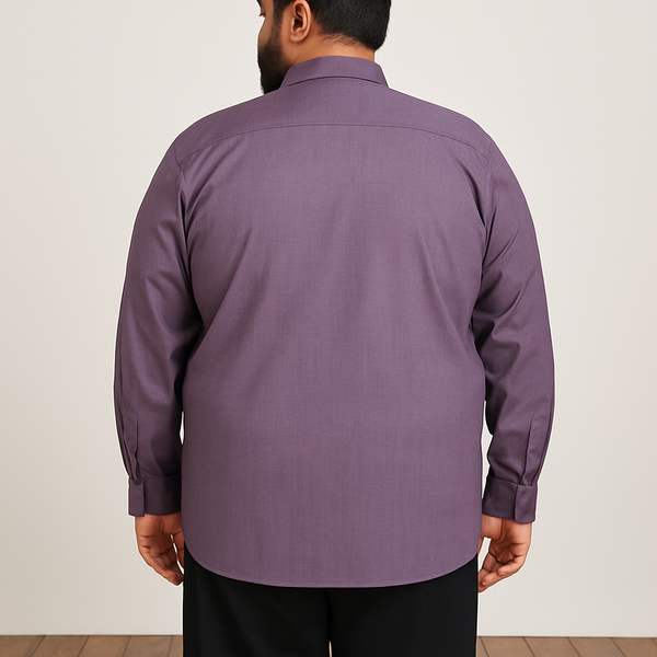 Plus-size Pakistani man wearing deep plum solid full-sleeve formal shirt