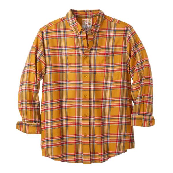 Flat-lay of Golden Tartan Flannel Shirt on neutral background