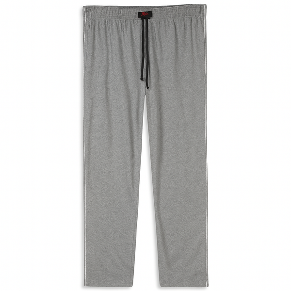 Grey plus size jersey knit trousers with white side piping for men, available in 2XL to 6XL at PlusSize.pk
