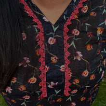 Midnight Bloom – Plus Size Stitched Floral Suit (2PC) PSW-9495