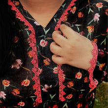 Midnight Bloom – Plus Size Stitched Floral Suit (2PC) PSW-9495