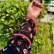 Midnight Bloom – Plus Size Stitched Floral Suit (2PC) PSW-9495