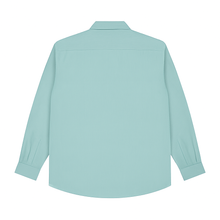 Flat-lay of mint green micro-stripe long sleeve formal shirt
