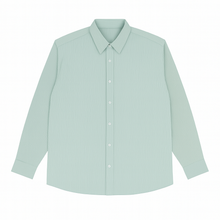 Flat-lay of mint green micro-stripe long sleeve formal shirt
