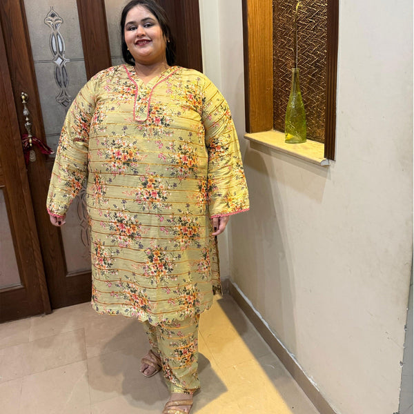 Olive Zari Lawn Floral Striped Embroidered 2PC Stitched Suit PSW-9543