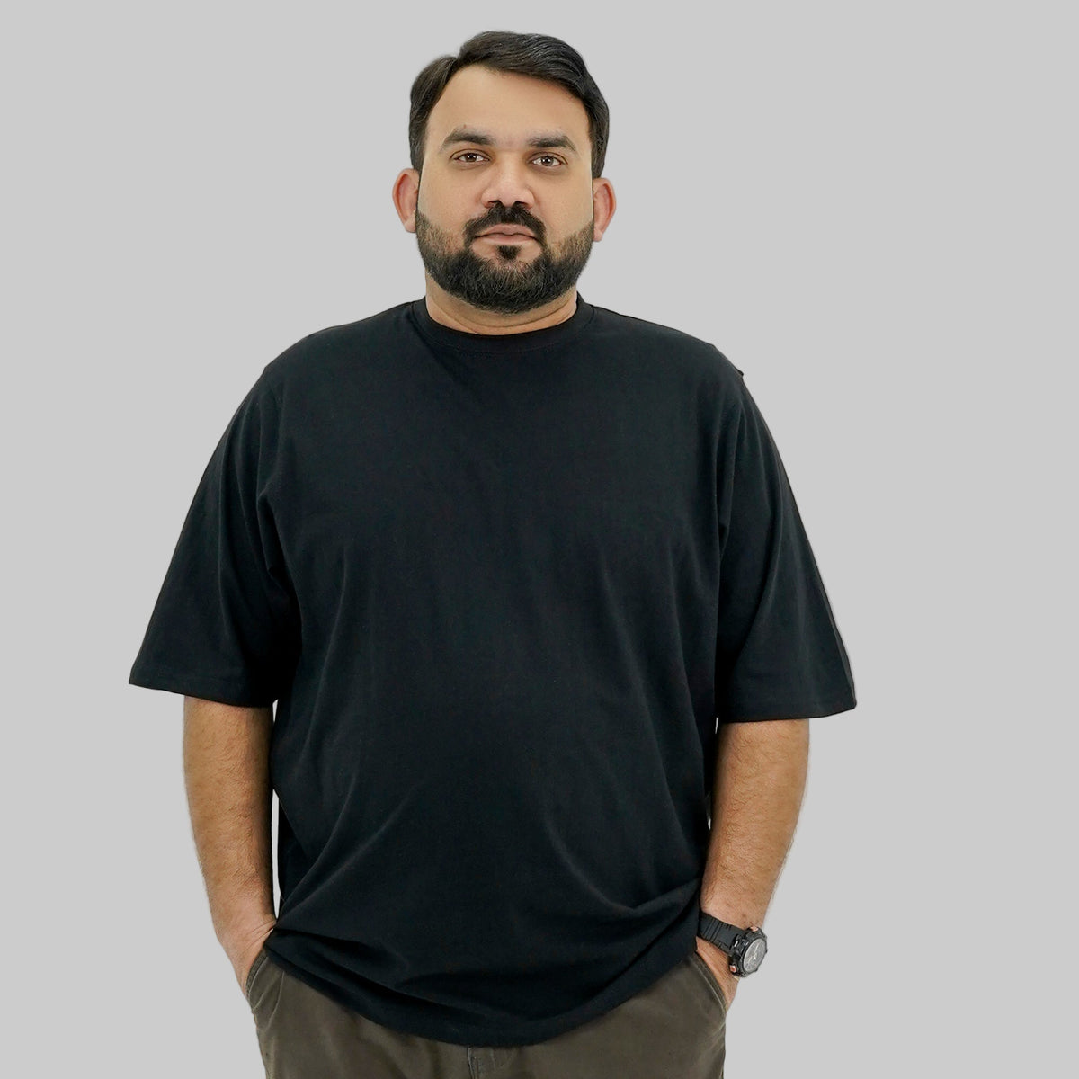 Plain Black Plus Size Crewneck T-Shirt PSM-8643