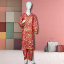 Pink Zari – Plus Size Angrakha Style Lawn Suit (2PC | Floral & Stripe) PSW-9545