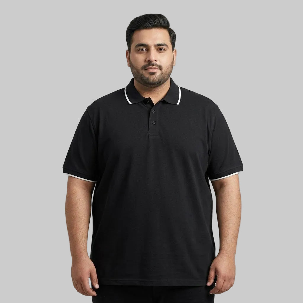 Premium Black Contrast Collar Polo Shirt PSM-11499