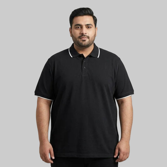 Premium Black Contrast Collar Polo Shirt PSM-11499